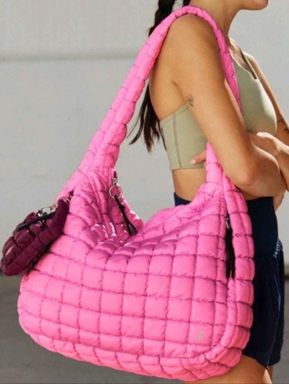 Free People Movement Quilted Carryall Bag 💗 Bubblegum Pink NWT